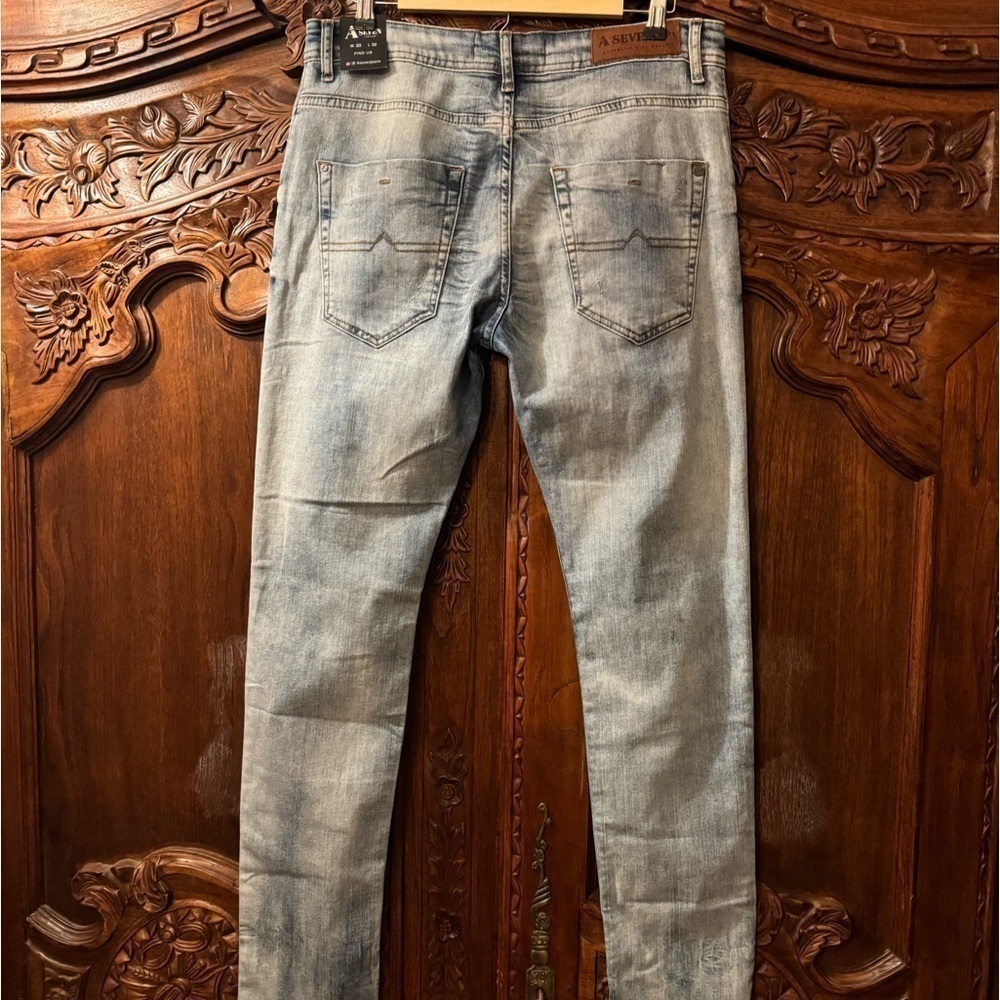 NWT A Seven Jeans Denim Distressed Low Rise Straight Leg Jeans - Picture 5 of 12